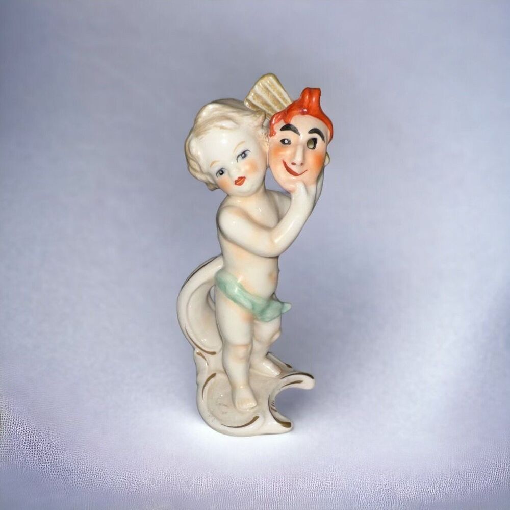 Vintage 1983 Goebel W Germany Porcelain Mermaid Lady Holding Mask Figurine